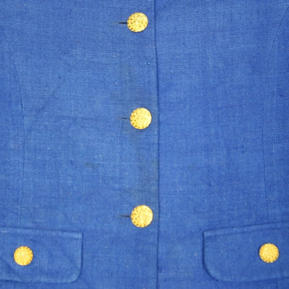 Gever Originals Women's Blue Tweed Blazer Jacket Gold Button Pockets‎ Size M